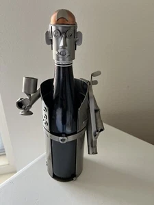 H & K Steel Sculpture Golfer Drinking~ Liquor Bottle Caddy - Picture 1 of 8