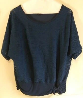 Blue Goemetric Lace Blouse w/attached Tank Top & Gold Ring Accent at... - Image 1 of 4