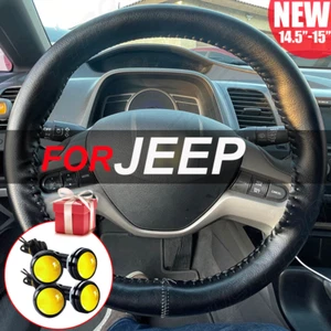 15" / 37,5-38 cm volante cubierta de cuero genuino para Jeep Negro Nuevo - Imagen 1 de 17