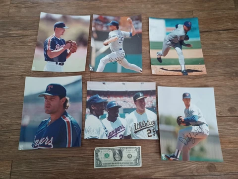 Vintage 1990 Mailbag MLB Texas Rangers 8x10 Collection of 6 photos w autograph Cover