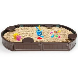 6 Feet Kids Oval Sandbox with Built-in Corner Seat and Bottom LinerNP10241BN