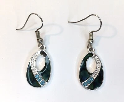 Green, Blue, & Silver Tone Teardrop Dangle Drop Earrings  Pierced Ears - Image 1 of 4