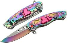 7" Cupid Heart Ladies Rainbow Pocket Knife with clipLOVBeautiful 300348RB