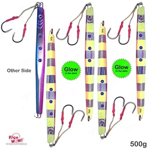 Qty 5 Fish WOW!® Silver Glow 500g Speed jigs 17.5oz Vertical Trolling knife bait - Picture 1 of 7