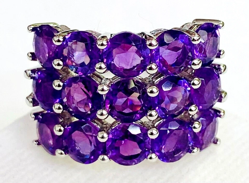 HSN Colleen Lopez Sterling Silver 3-Row Amethyst Band Ring Size 6 - Image 1 of 4