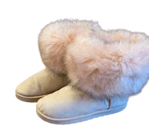 Pink Furry UGG Boots Size 10 Women’s Ankle Slip On  Sheepskin Lined Shoes - Picture 1 of 16