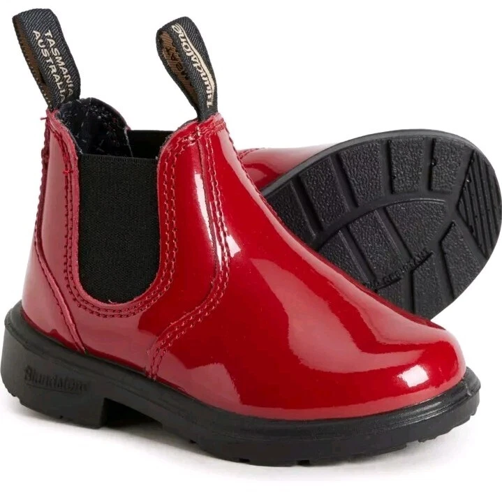 Big Kids Blundstone 2253 Red Patent Leather Ankle Chelsea Boots Size 4-4.5