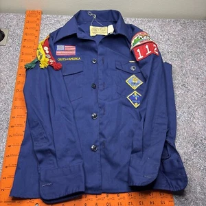 Boy Scouts BSA Uniform Official Youth Shirt Large Long Sleeve Button Blue - Picture 1 of 8