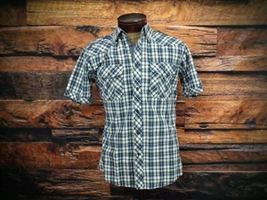 Carbon Mens Short Sleeve Button Front 100% Cotton Blue Plaid Size Medium - Picture 1 of 9