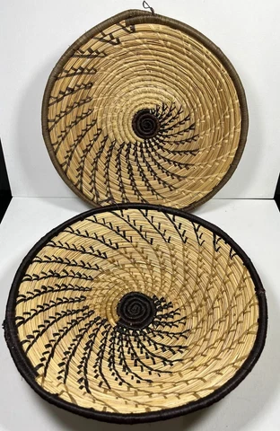 African Basket Set Wall Table Decor Boho Design Set of 2 Cover