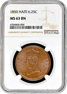 Haiti 6.25 centimes 1850, NGC MS63 BN, "King Faustin I (1849 - 1859)" TopPop 2/0 - Picture 1 of 4