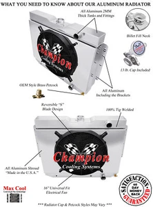 Radiador de 4 filas SZ Champion con ventilador y cubierta de 16" para Chevy Impala 1959-1963 - Imagen 1 de 9