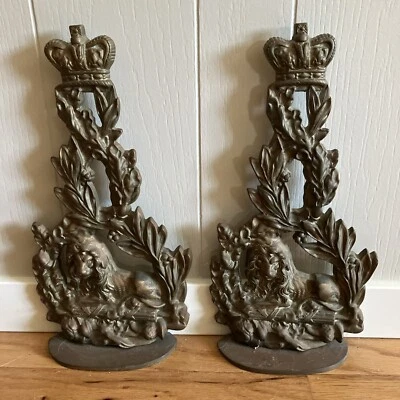 Pair Of Victorian LION & CROWN & WREATH Doorstop Bronze Tone 16” High. - Image 1 of 4