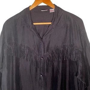Camicia Western in seta con frange nera con bottoni di No Boundaries da donna taglia L carriera - Foto 1 di 19