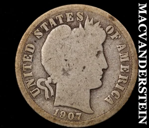Barber Dime von 1907 - seltenes besseres Datum ohne Reserve #D3564 - Bild 1 von 2