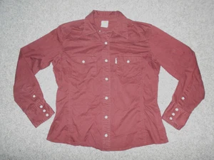 CARHARTT WOMENS MEDIUM BURGUNDY RED ALL COTTON LONG SLEEVE BUTTON SHIRT - Picture 1 of 3