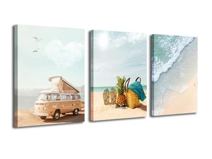 Beach Wall Art Canvas Coastal Sea Pictures Bathroom Decor, Modern Turquoise O... - Picture 1 of 6