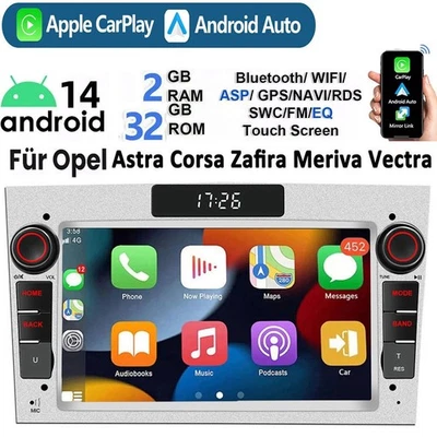 Android14 Apple Carplay Autoradio GPS Für Opel Astra H Corsa C D Meriva Zafira B - Bild 1 von 4