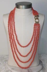 Kenneth Lane Knotted Bead Graduated 4 Strand Peach Coral Color Necklace - Picture 1 of 20