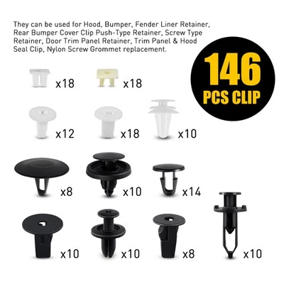 146 PIEZAS Para Toyota Guardabarros Capó Parachoques Clip de Borde、Surtido de Sujetadores de Retenedor Foto 1 de 4