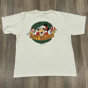 Vintage Disney Mickey Mouse Happy Holidays T-Shirt 80s 90s AMI Youth Large - Picture 1 of 11