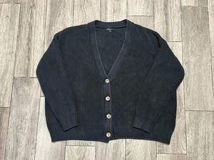 Quitte Damen Bio Baumwolle Strick Cardigan Pullover schwarz Knopf Oversize - Bild 1 von 6