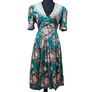 Vintage 80er 90er Brandywine Creek Blumen Prärie Kleid Größe 9/10 Häkelkragen - Bild 1 von 10