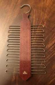 Vintage Solid Wood Metal Tie Rack Tie Shaped Space Saving Closet Hanger 20 Ties - Picture 1 of 6