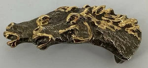 Brass Two Wild Horses Running Head Belt Buckle Unbranded - Picture 1 of 7