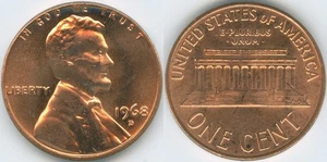 USA 1968 D 1 Cent Lincoln Memorial KM#201 Bronze - Bild 1 von 4