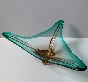 VINTAGE MURANO LARGE GLASS BOWL TURQUOISE ORANGE DISH 1960’S ITALY EMPOLI ART - Picture 1 of 24