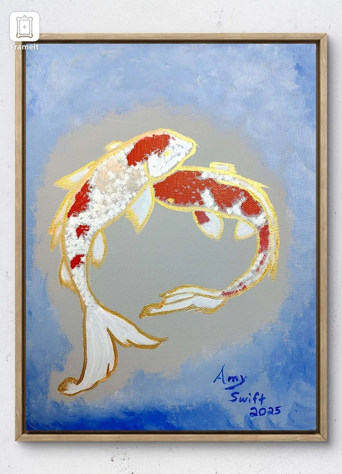 Koi Fish Painting 11 x 14 Fine Art On Canvas Original Amy Swift Asian Acrylic - Image 1 of 4