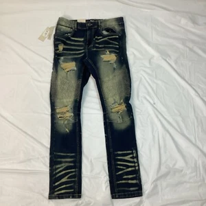 Solutus Stacked Flared Panel Denim Ripped Jeans Blue Size 34 x 32 Stretch - Picture 1 of 10