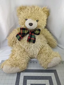 Walmart Shaggy Bear Plush 24 Inch Tan Plaid Bow Stuffed Animal Toy - Picture 1 of 8