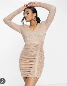Lavish Alice Pleated Micro Sequin Mini Dress in Rose Gold UK18 - Picture 1 of 5
