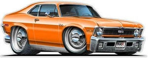 1968-72 Nova Chevy 2 Cartoon Car Wall Graphic Decals Man Cave Garage Bar Decor - Picture 1 of 12