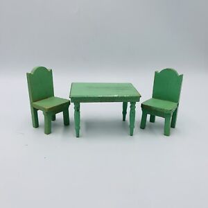 Meubles vintage maison de poupée verte Strombecker chaises de table bois vert