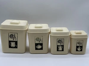 Vintage Lustro-Ware Rooster MCM Kitchen Nesting Canister Set Of 4 With Lids - Picture 1 of 10
