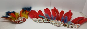 VINTAGE 2 NATIVE AMERICAN INDIAN HEADDRESS REAL FEATHERS SMOKEY MOUNTAINS - Picture 1 of 8