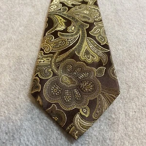 Trafalgar Neck Tie Brown Gold Paisley Silk Wide Short Floral Designer Italy - Picture 1 of 8