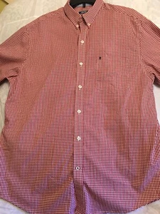 IZOD Grande Para Hombre LS Camisa Informal Sin Hierro Elástica Roja Beige a Cuadros Viaje Trabajo - Imagen 1 de 8