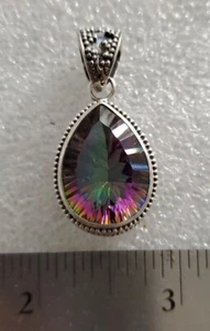 Rainbow Mystic Topaz Solitaire 925 Sterling Silver Pendant 10.8g - Picture 1 of 5