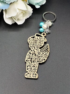 EE. UU. 12 piezas Angel Boy con ala llavero de madera regalos de bautizo con bolsa de organza Foto 1 de 3