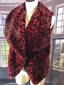 Catherine Malandrino XS NWT Vest Red Black Women's Faux Fur Vest  Open Drape 🧡 - Picture 1 of 13