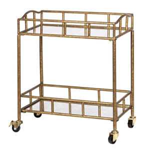 Tempa Bradley 71cm Antique Iron/Glass Bar Cart Storage Serving Trolley Rack Gold