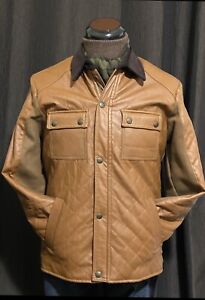 Mens Cachet Back Quilted Button Zip Front Leather Jacket Size 44