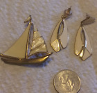 Vintage Set Sailboat Brooch With Matching Post Earrings bay