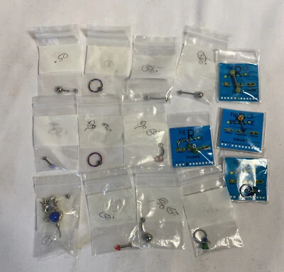 Lote de 14 Cejas Lengua Barra Bola Barra Oreja Piercing Ombligo Variedad Paquete Foto 1 de 4