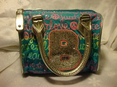 Niñas Justice 'Initial B' Cartera Bolso de Mano Peace Love Brillo Verde azulado y plateado 21 Foto 1 de 4