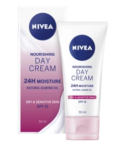 NIVEA Nourishing 24h Moisture Day Face Cream 50ml - Dry & Sensitive Skin, SPF15 - Picture 1 of 3